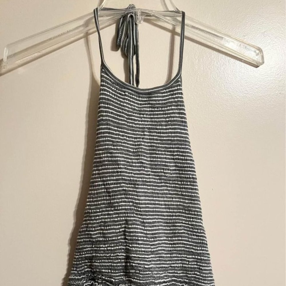 Gray/White Striped Halter Crop Top